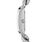 Side profile of Michael Kors Emery MK7299 silver stainless steel chain bracelet watch