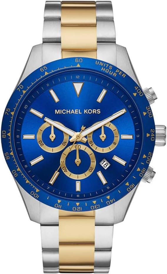 Michael Kors Layton MK8825 men's blue dial two-tone stainless steel chronograph watch front view