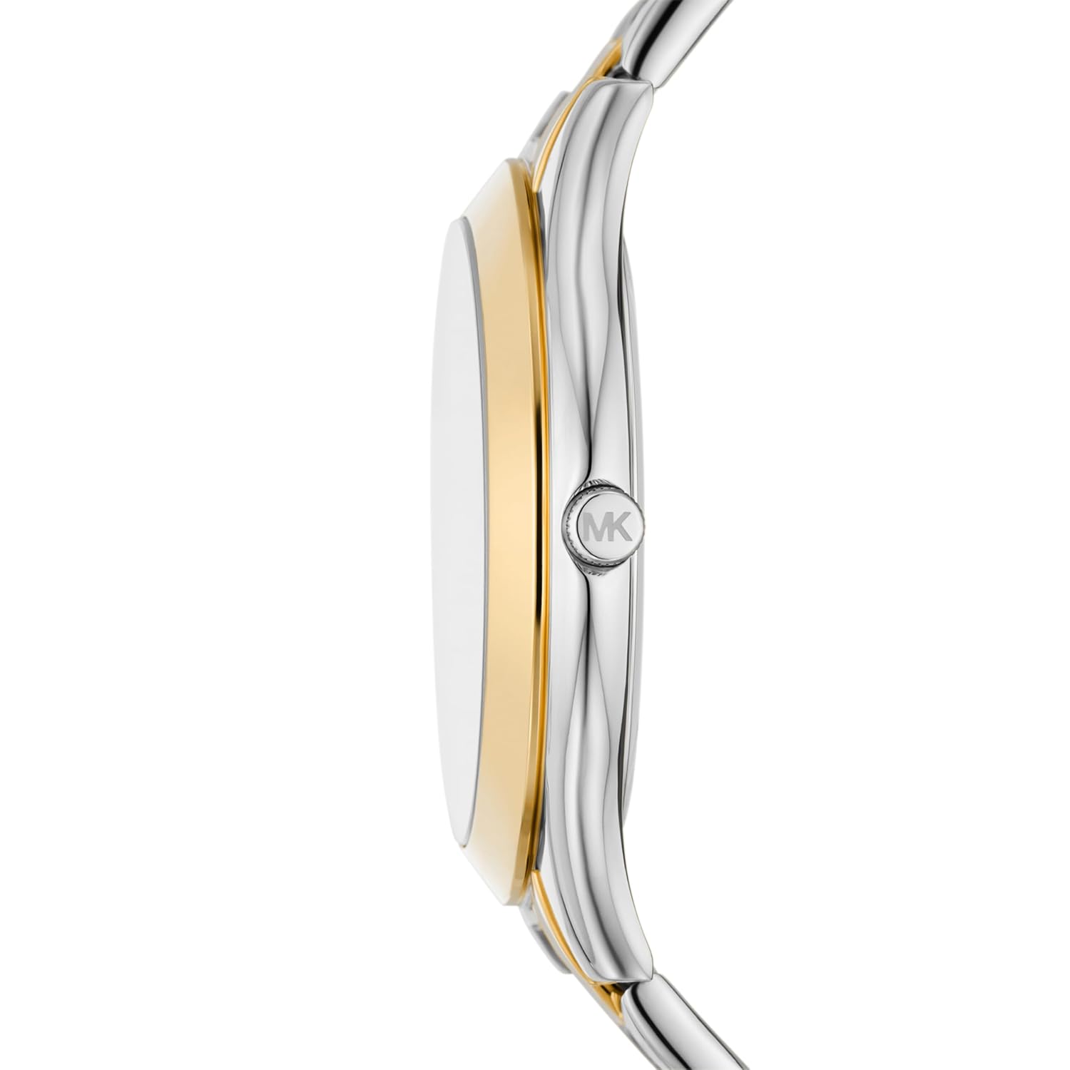 Side profile of Michael Kors Oversized Slim Runway MK4735 two-tone stainless steel watch