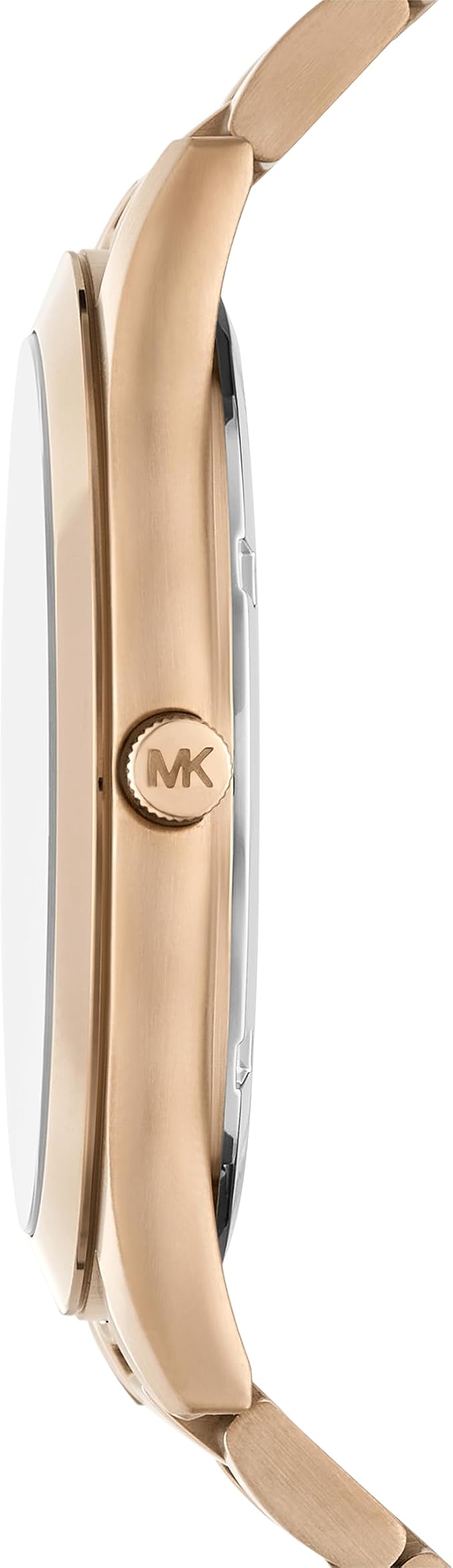 Side profile of Michael Kors Slim Runway MK9122 beige gold stainless steel men's watch