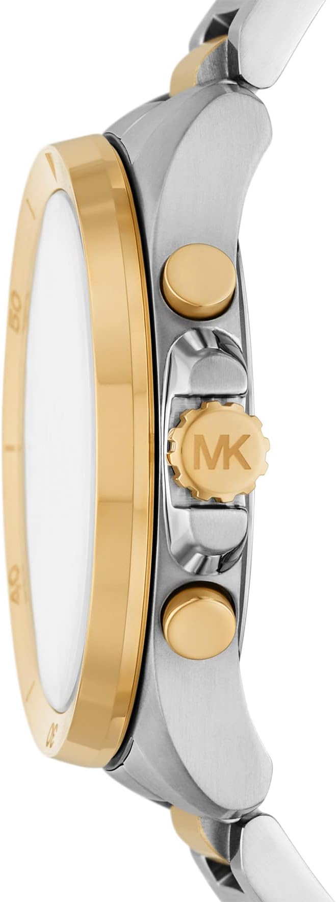 Side profile of Michael Kors Brecken MK9064 two-tone stainless steel men's watch