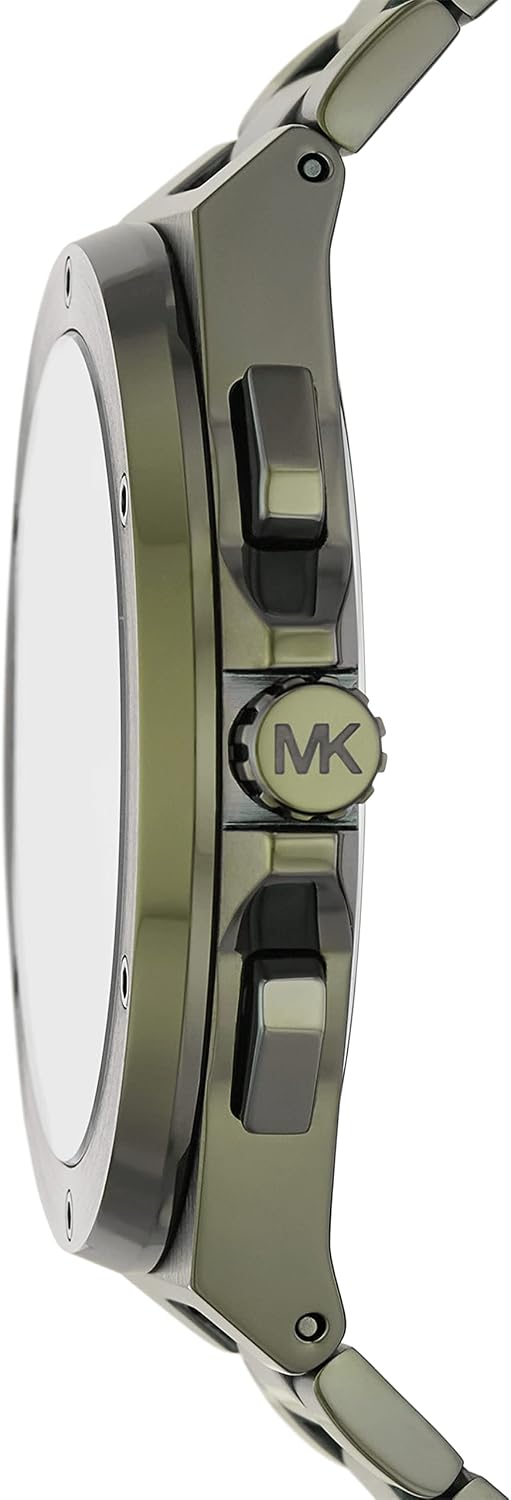 Side profile of Michael Kors Lennox MK9103 green stainless steel men's watch