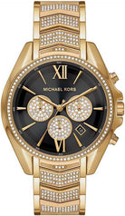 Michael Kors Whitney MK7224 women's black dial gold stainless steel chronograph watch front view