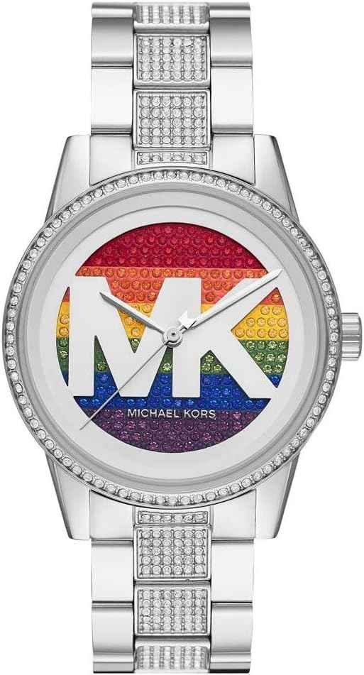 Michael Kors Ritz MK6864 women's multicoloured pavé dial silver stainless steel watch front view