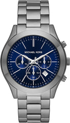 Michael Kors Slim Runway MK8987 men's blue dial gunmetal stainless steel chronograph watch front view