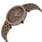 Michael Kors Mini Darci MK3553 women's brown dial rose gold stainless steel watch front view.
