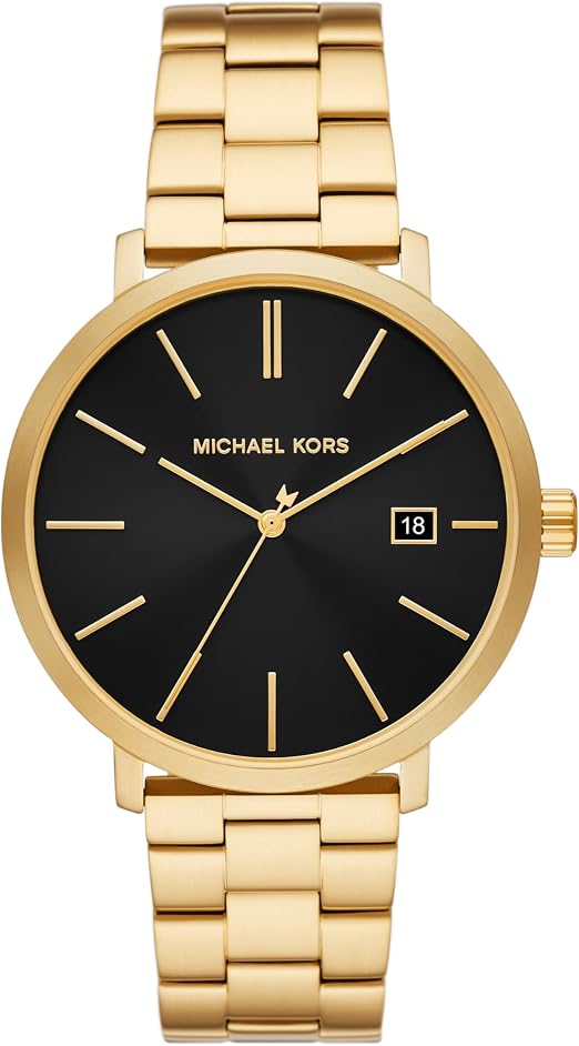Michael Kors Blake MK9136 men's black dial gold stainless steel watch front view