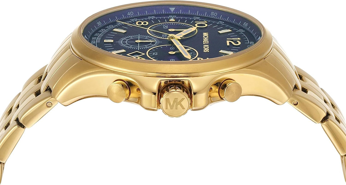Side profile of Michael Kors Pilot MK9125 gold stainless steel men's watch