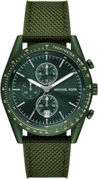 Michael Kors Warren MK9144 men's green dial olive nylon strap chronograph watch front view