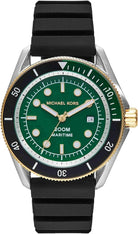 Michael Kors Maritime MK9158 men's green dial black silicone strap watch front view