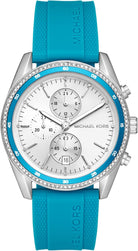 Michael Kors Hadyn MK7485 women's white sunray dial blue silicone chronograph watch front view