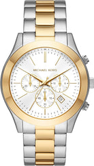 Michael Kors Slim Runway MK8986 men's white dial two-tone stainless steel chronograph watch front view