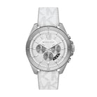 Michael Kors Brecken MK8949 men's silver dial gray logo strap chronograph watch front view