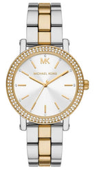 Michael Kors Corey MK7348 women's silver dial two-tone steel strap watch front view