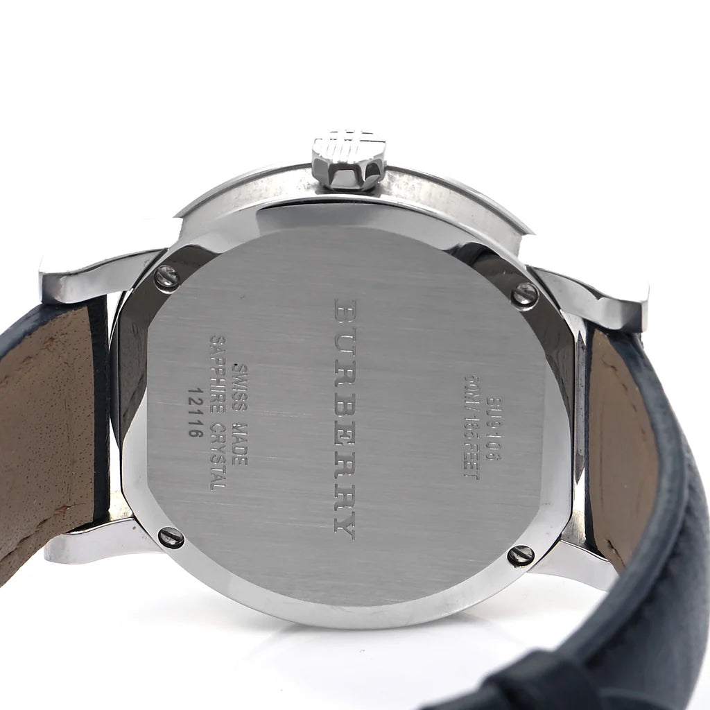 Burberry The City Silver Dial Black Leather Strap BU9106 – Unisex Watch - Luxverse