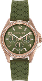 Michael Kors Mini Pilot MK7421 women's olive green dial silicone strap watch front view