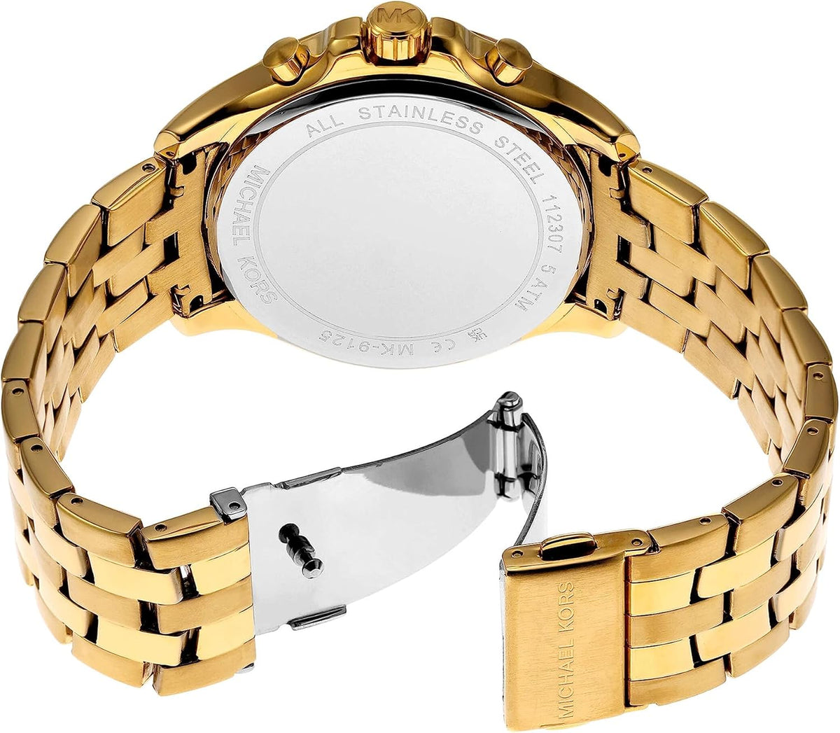 Back case of Michael Kors MK9125 quartz chronograph gold bracelet wristwatch
