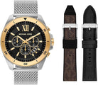 Michael Kors Brecken MK8961 men's two-tone mesh chronograph watch gift set front view