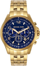 Michael Kors Pilot MK9125 men's blue dial gold chronograph watch front view