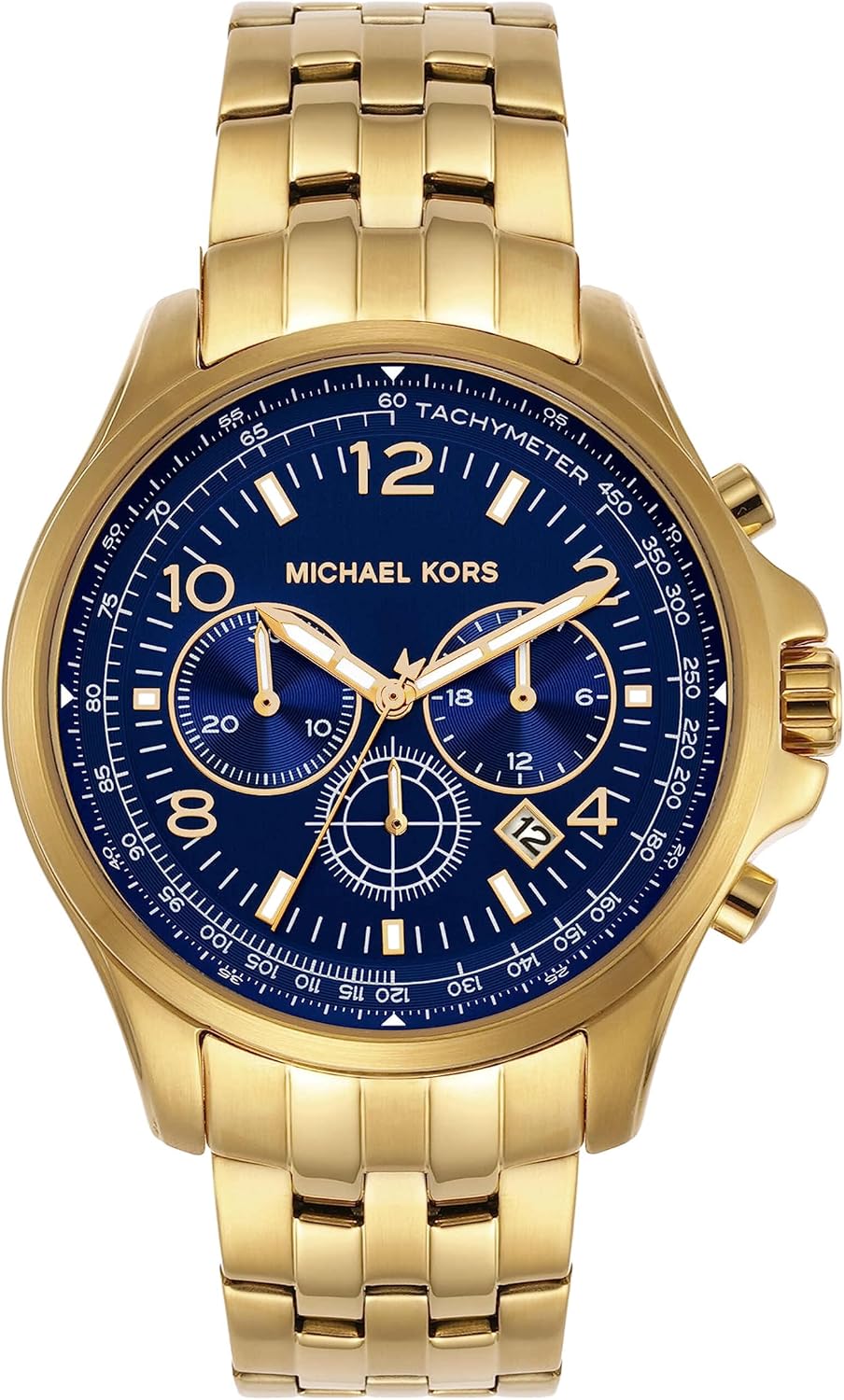 Michael Kors Pilot MK9125 men's blue dial gold chronograph watch front view