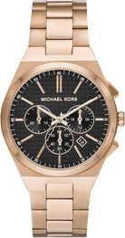 Michael Kors Lennox MK9119 men's black dial rose gold chronograph watch front view