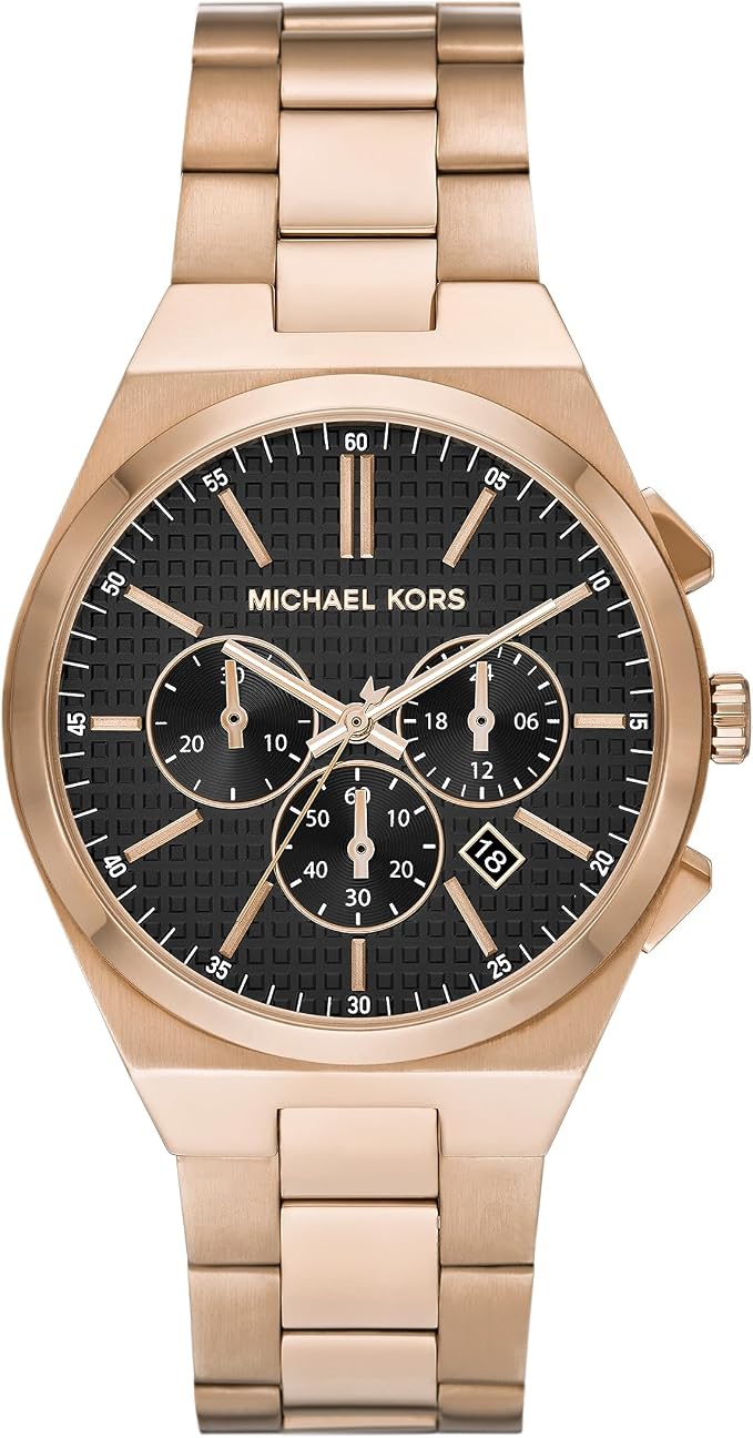 Michael Kors Lennox MK9119 men's black dial rose gold chronograph watch front view
