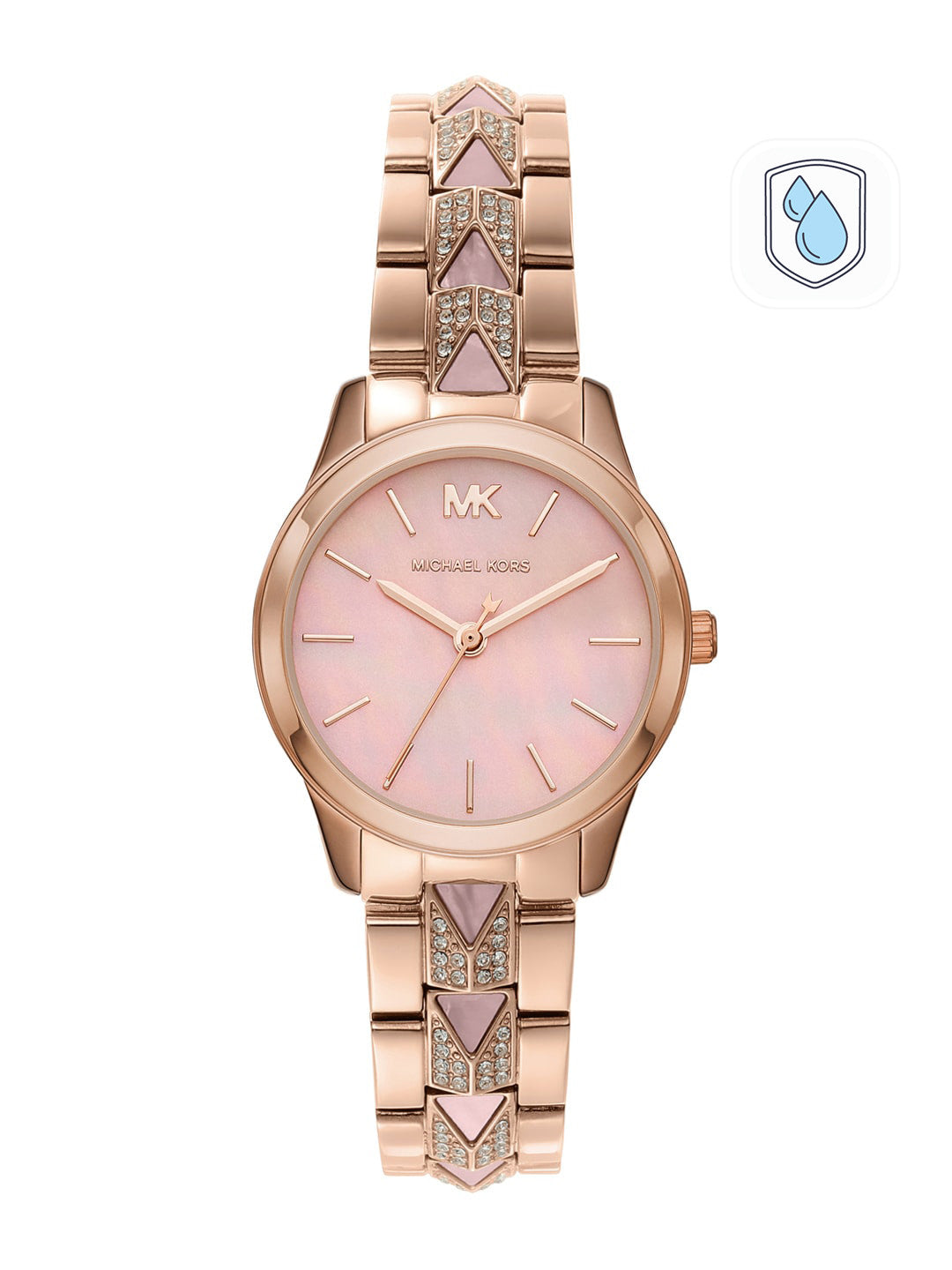 Michael Kors MK6856 women's pink analogue dial multicolour stainless steel watch front view