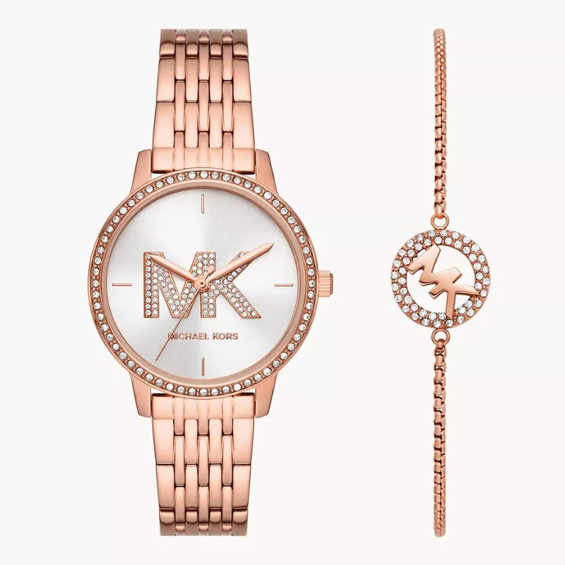 Michael Kors Melissa Gift Set MK1052 women's white dial rose gold stainless steel watch front view