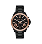 Michael Kors Wren MK8933 men's black sunray dial black stainless steel chronograph watch front view