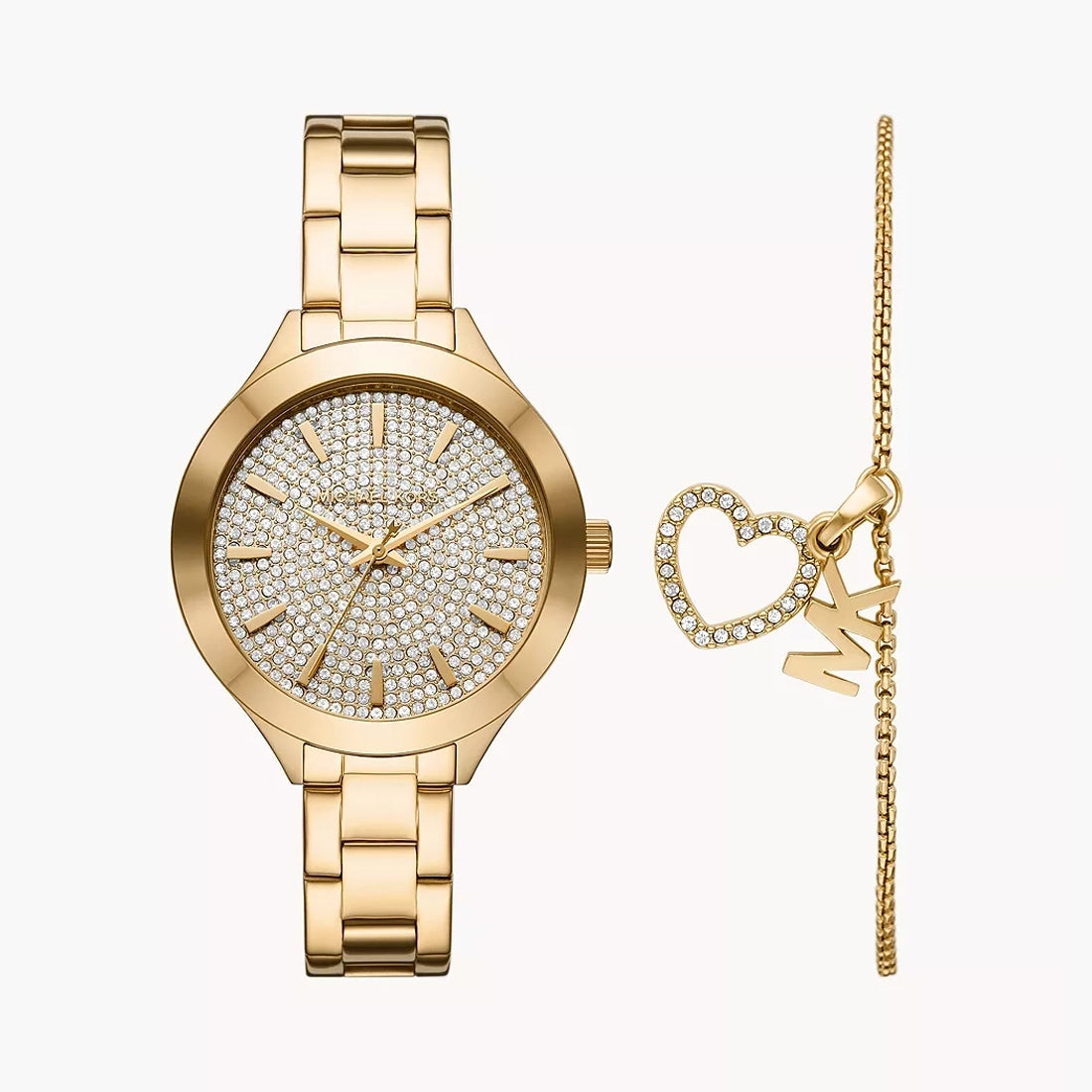 Michael Kors Slim Runway Gift Set MK1046 women's gold dial gold stainless steel watch front view