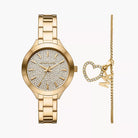 Michael Kors Slim Runway Gift Set MK1046 women's gold dial gold stainless steel watch front view