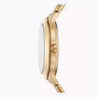 Side profile of Michael Kors Slim Runway MK1046 gold stainless steel bracelet watch