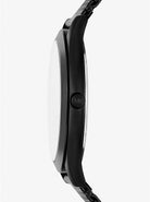 Side profile of Michael Kors Slim Runway MK1085 black stainless steel men's watch