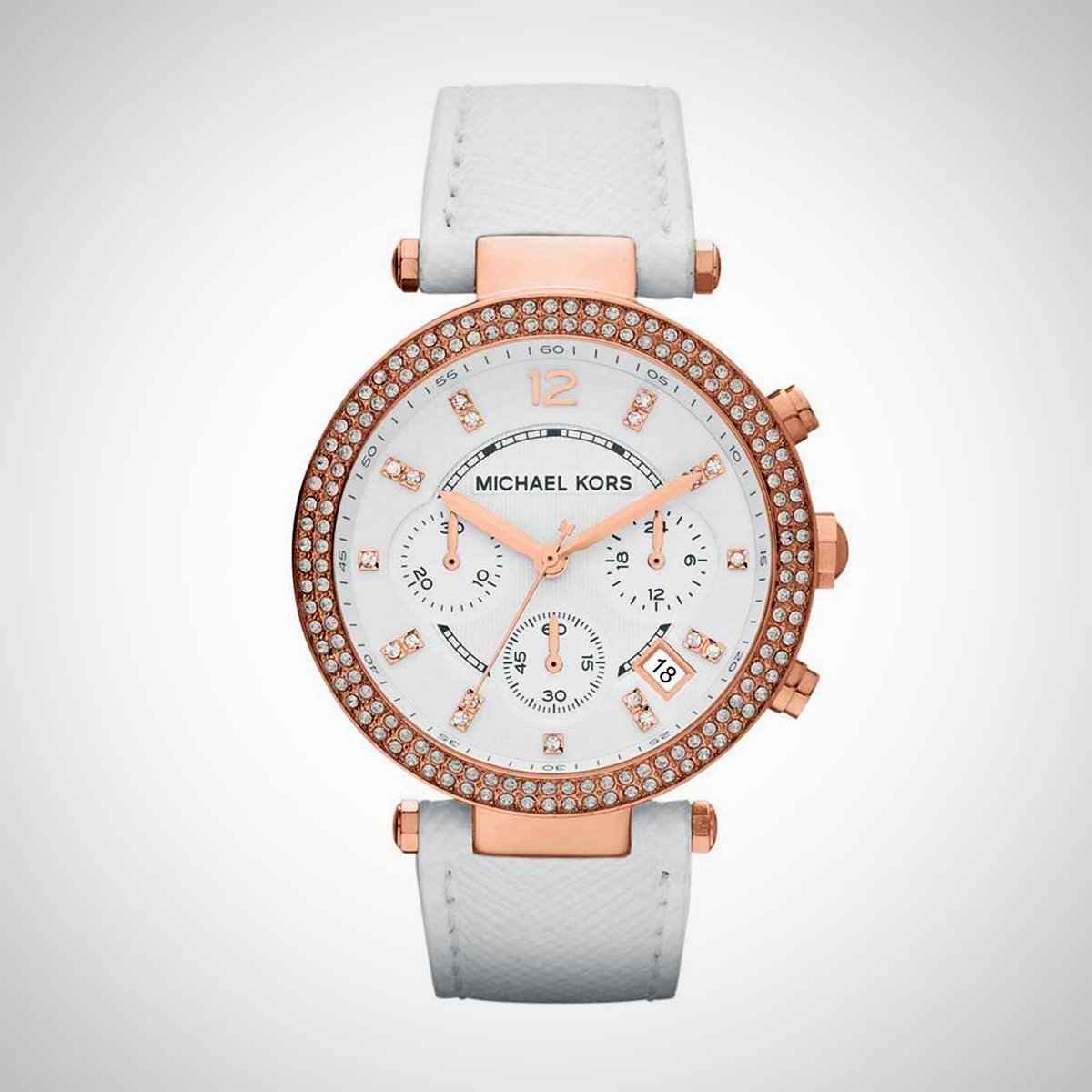 Michael Kors Parker MK2281 Women's Rose Gold White Leather Chronograph Watch