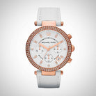 Michael Kors Parker MK2281 Women's Rose Gold White Leather Chronograph Watch