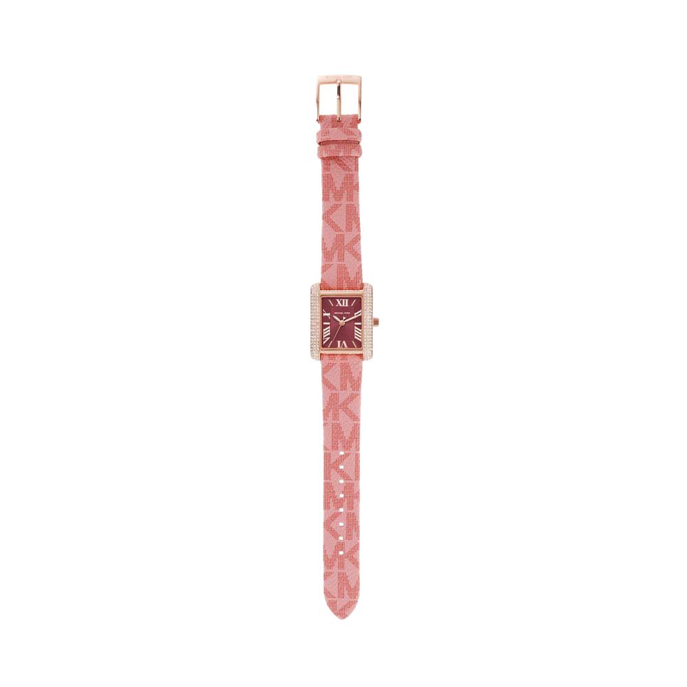 Pink PVC strap with single prong buckle on Michael Kors MK2966