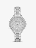 Front view of Michael Kors Pavé MK3822 women's stainless steel watch with pavé dial