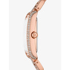 Side profile of Michael Kors Emery MK4644 rose gold bracelet watch