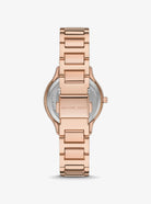 Back view of Michael Kors MK4823 quartz watch with rose gold stainless steel case