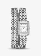 Michael Kors Emery MK4834 women's silver rectangle analog watch