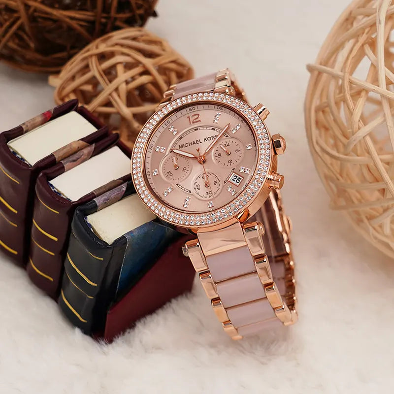 Michael Kors Parker MK5896 luxury ladies watch on white background