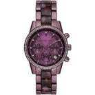 Michael Kors Ritz Pave MK6720 women's lavender chronograph dial purple stainless steel watch front view