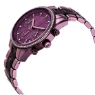 Close-up of Michael Kors MK6720 lavender chronograph dial with purple stainless steel bracelet