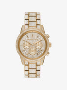 Michael Kors Ritz MK6747 women's gold pave chronograph stainless steel watch front view