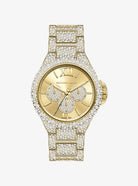 Michael Kors Camille MK6958 women's gold dial crystal pave stainless steel watch front view