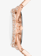 Side profile of Michael Kors Camille MK6961 rose gold stainless steel bracelet watch