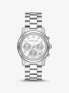 Michael Kors Runway Chronograph MK7325 women's silver stainless steel watch front view