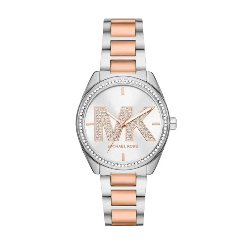 Michael Kors Janelle MK7383 women's silver dial two-tone stainless steel watch front view