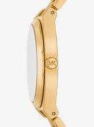 Side profile of Michael Kors Lennox MK7391 gold metal bracelet watch