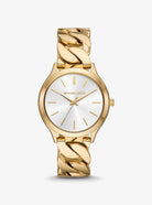 Michael Kors Slim Runway MK7472 Women's White Sunray Dial Gold Stainless Steel Watch